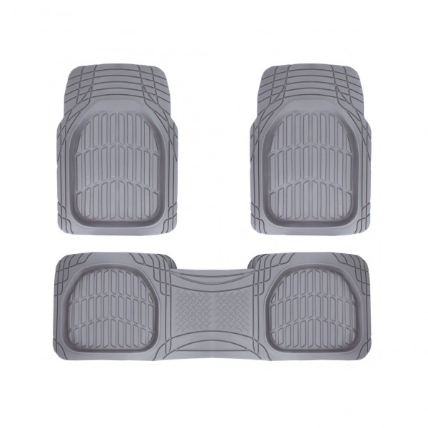 Alfombras Universales de Goma, Set de 3 piezas de color Gris, Delanteras y Traseras con Antideslizante y Recortable
